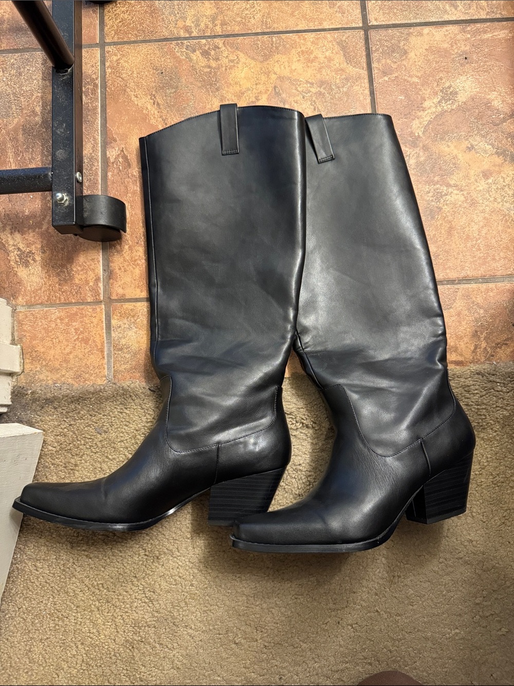 Women’s Black Leather Mid-Calf Heeled Boots